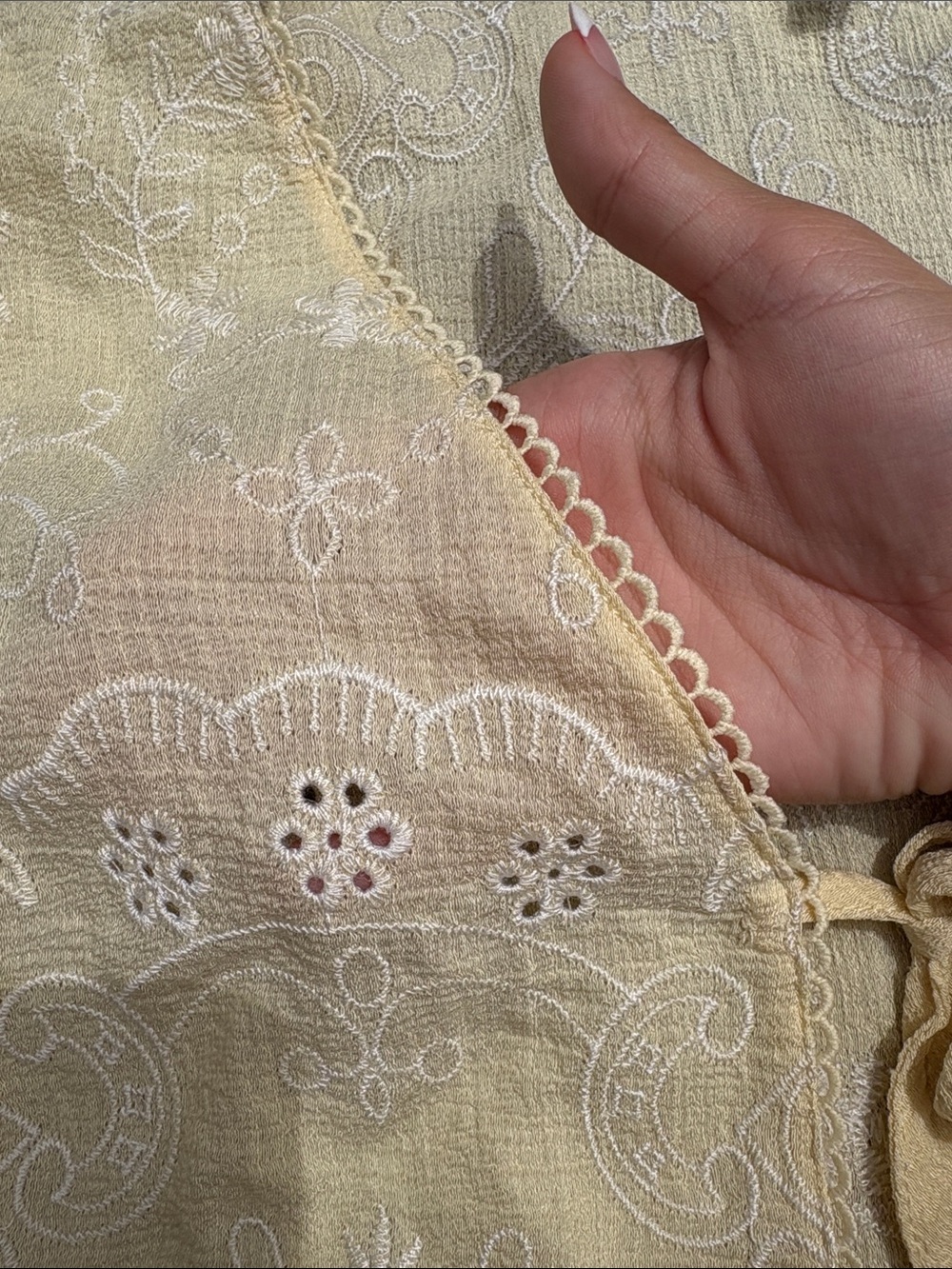 Mine Pale Yellow Eyelet Tie-Front Blouse - Picture 3 of 5